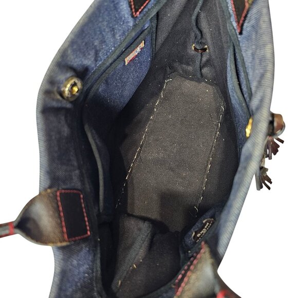 Vintage Dooney & Bourke Denim Tote Leather Trim Double Handles Eyelet - Picture 8 of 16